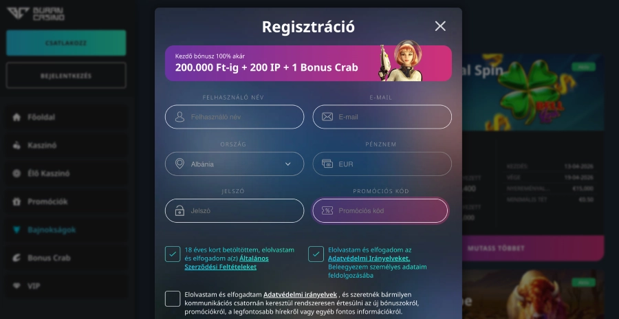 Buran kaszinó regisztráció