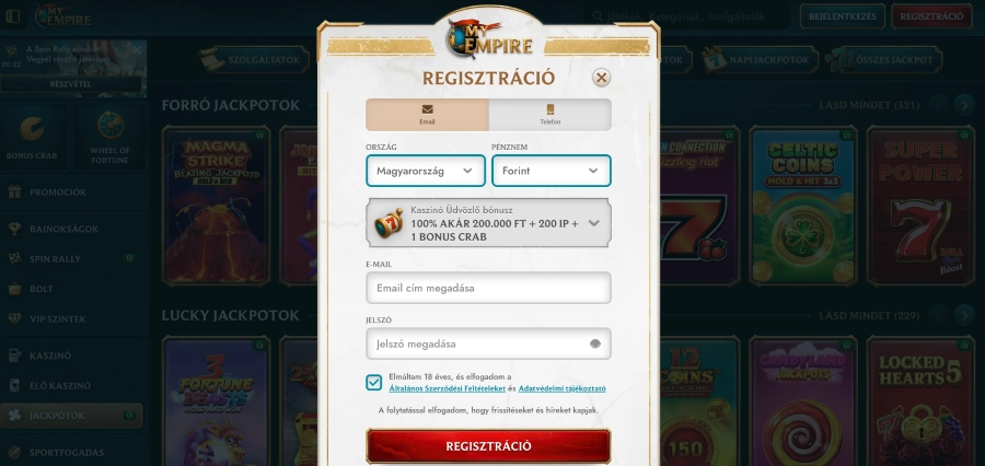 MyEmpire kaszinó regisztráció