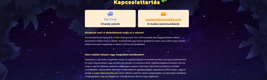 Wazamba kaszinó kapcsolattartás