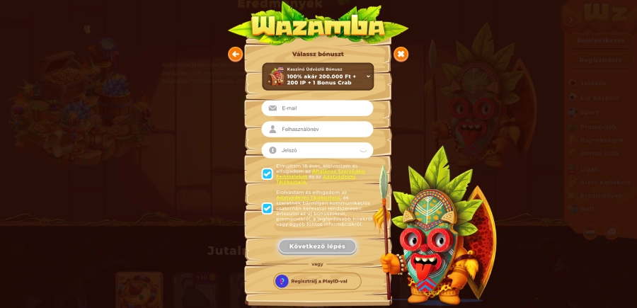 Wazamba kaszinó regisztráció