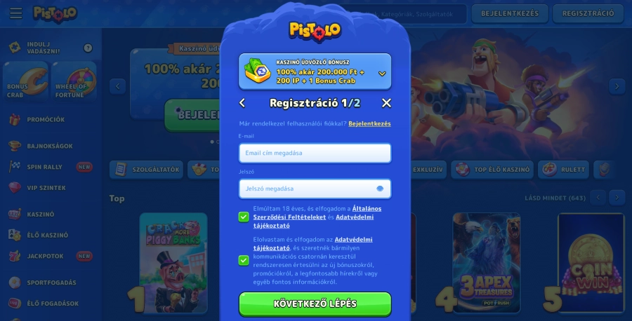 Pistolo kaszinó regisztráció