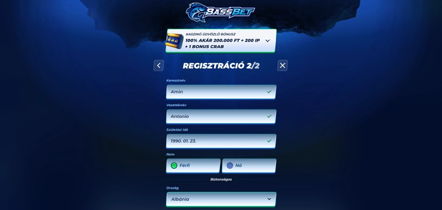 Bassbet kaszinó regisztráció