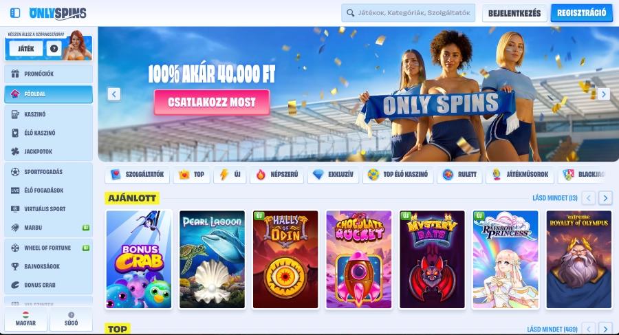 OnlySpins kaszinó honlapja