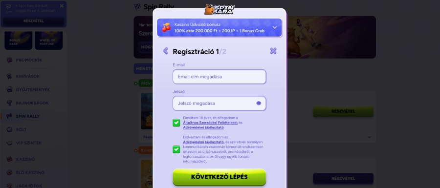 Spinbara kaszinó regisztráció