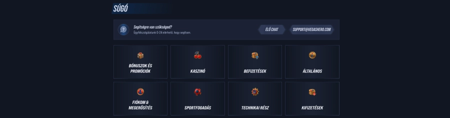 VegasHero kaszinó ügyfélszolgálat