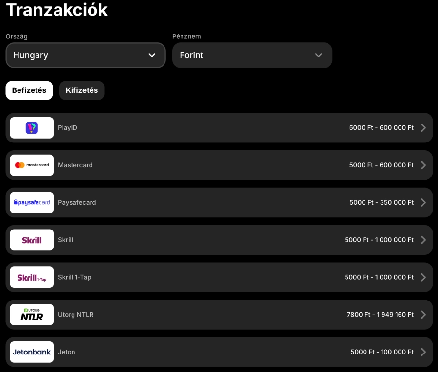 Spinit kaszinó tranzakciók