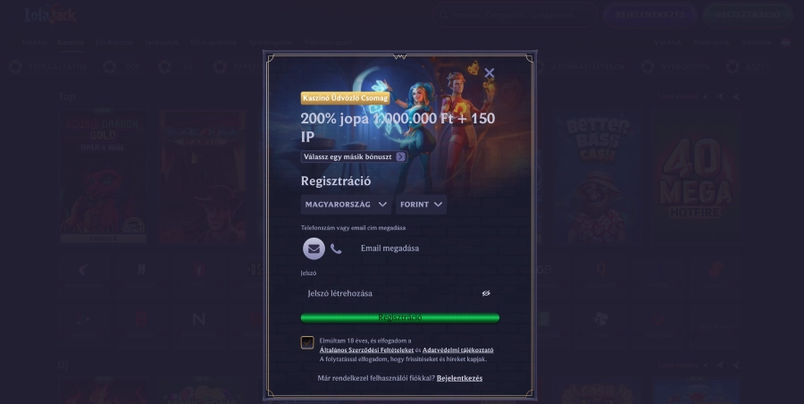 Lolajack kaszinó regisztráció